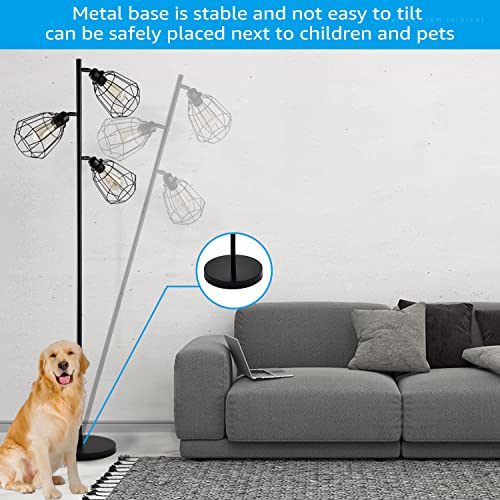 Leonlite Industrial Floor Lamp, 3 Light Tree Floor Lamp, Free Adjustable Cage Heads, 65Inch, St58 Bulbs Included, Tall Rustic Floor Lamps For Living Room, Bedroom, Office #TOP1
