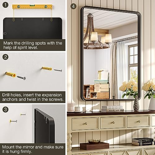 Brightify Black Bathroom Mirror For Wall, 20 X 28 Inch Rectangluar Black Metal Framed Mirror, Modern Wall Mounted Vanity Mirror For Bathroom, Vertical Or Horizontal #TOP5