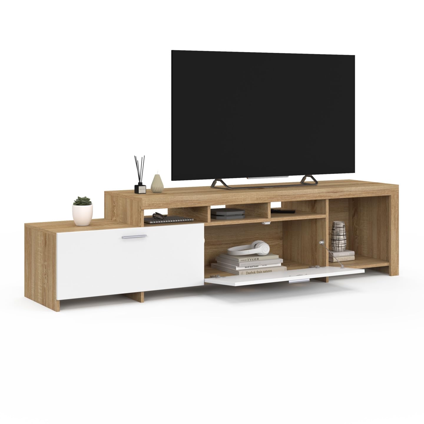 IDMarket - Meuble TV 180 cm Malo Bois et placards Blancs