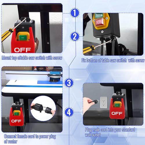 Dreyoo 1 Pack 120/230V Single Phase On/0ff switch, 120V 2HP Router Table Switch with Large Stop Sign Paddle Easy Contact for Fast Power Off for Table Saw and Other Electrical Equipment (1 Female Plug) - Thumbnail 5