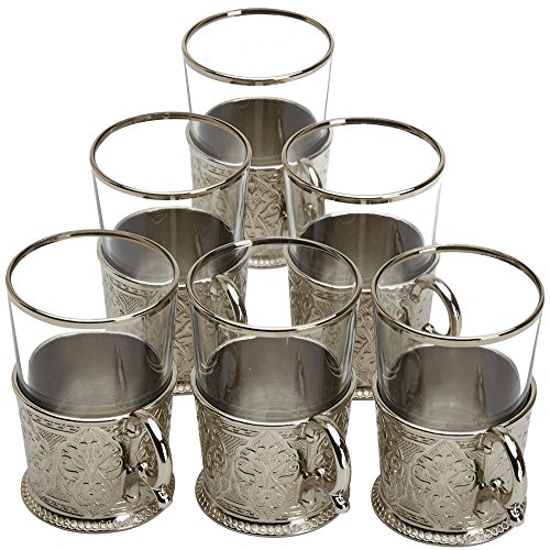 Teegläser-Set im türkischen Stil, mit Löffeln, XL, 187 ml, Silberfarben, 6 Stück Cover