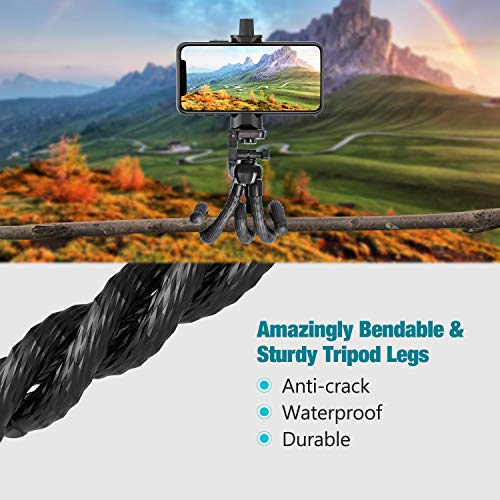 Phone Tripod Flexible Upgraded, 11" Portable Cell Phone Camera Travel Tripod Stand with Wireless Remote Shutter and Universal Phone Mount, Compatible with iPhone, Android Phones, Sports Camera GoPro - Thumbnail 5
