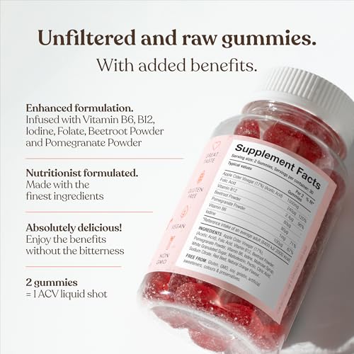 Apple Cider Vinegar Gummies with The Mother 1000mg | Enhanced with Vitamin B12 & Folic Acid | 60 Vegan ACV Capsules with Pomegranate & Beetroot Powder | Natural Ingredients by Free Soul - Image 4