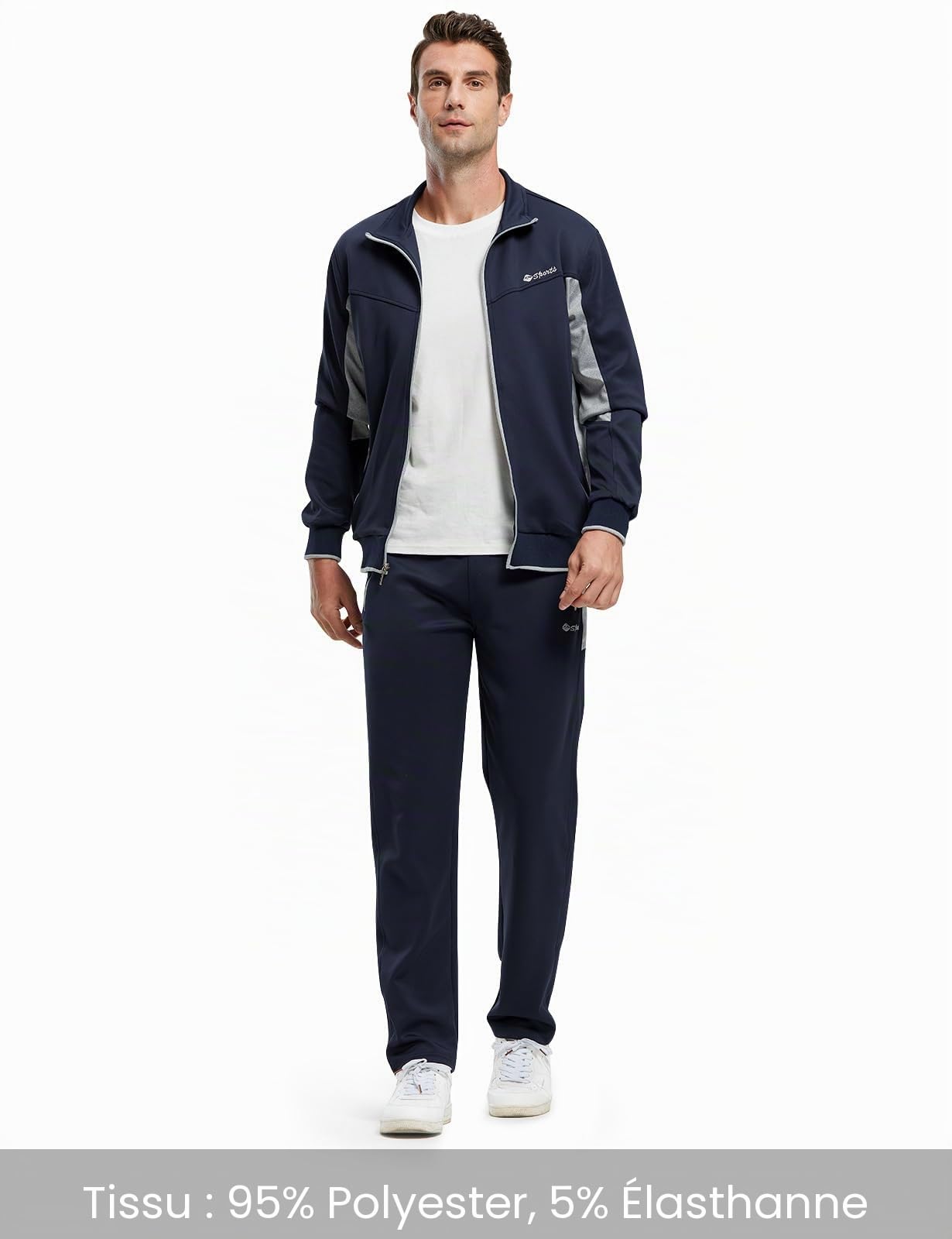 Donhobo Survêtement pour homme avec cordon de serrage contrasté, pantalon de jogging à fermeture éclair et poches zippées