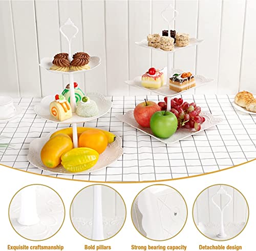 image for KesaPlan 10 Pcs Cake Stand White Plastic Dessert Table Stand Set 4 Pcs