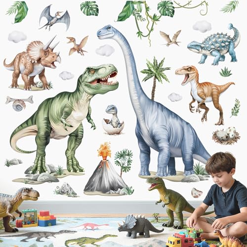 wondever Stickers Muraux Dinosaure XXL Autocollants Muraux Mural Stickers Dino Animaux Plantes...