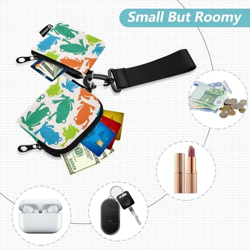 Beige Cartoon Frog Silhouettes Women's Dual Wallets Business Card Cases Mini Fashion Key Chain Wallet Change Purse with Zipper Coin Pocket for Woman 2 Packs Recto Verso2