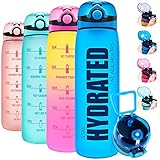 Elvira 32oz Motivational Water Bottle with Time Marker & Removable Fruit Infuser, Leakproof BPA Free Wide Mouth, Ensure You Drink Enough Water Daily for Fitness and Outdoor Activity-Blue