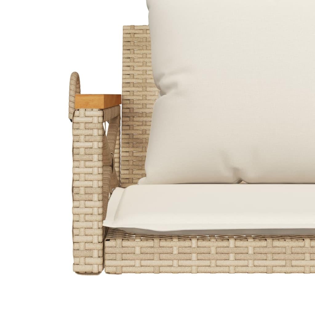 vidaXL Hängebank mit Kissen, Hängeschaukel mit Befestigungsringen, Schaukelbank für Außenbereich, Gartenschaukel, Modern, Beige Poly Rattan