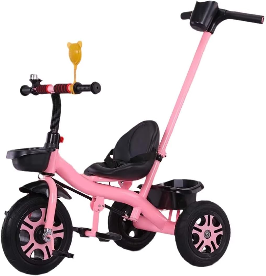 2 in 1 Toddler Stroller pram and Pedal tricycles,Kids trikes with Detachable Parent Handle,Parent Steering Trolley for 1.5-5 Years Old Boys and Girls,Adjustable seat with Belt,Titanium Wheel (Pink wi