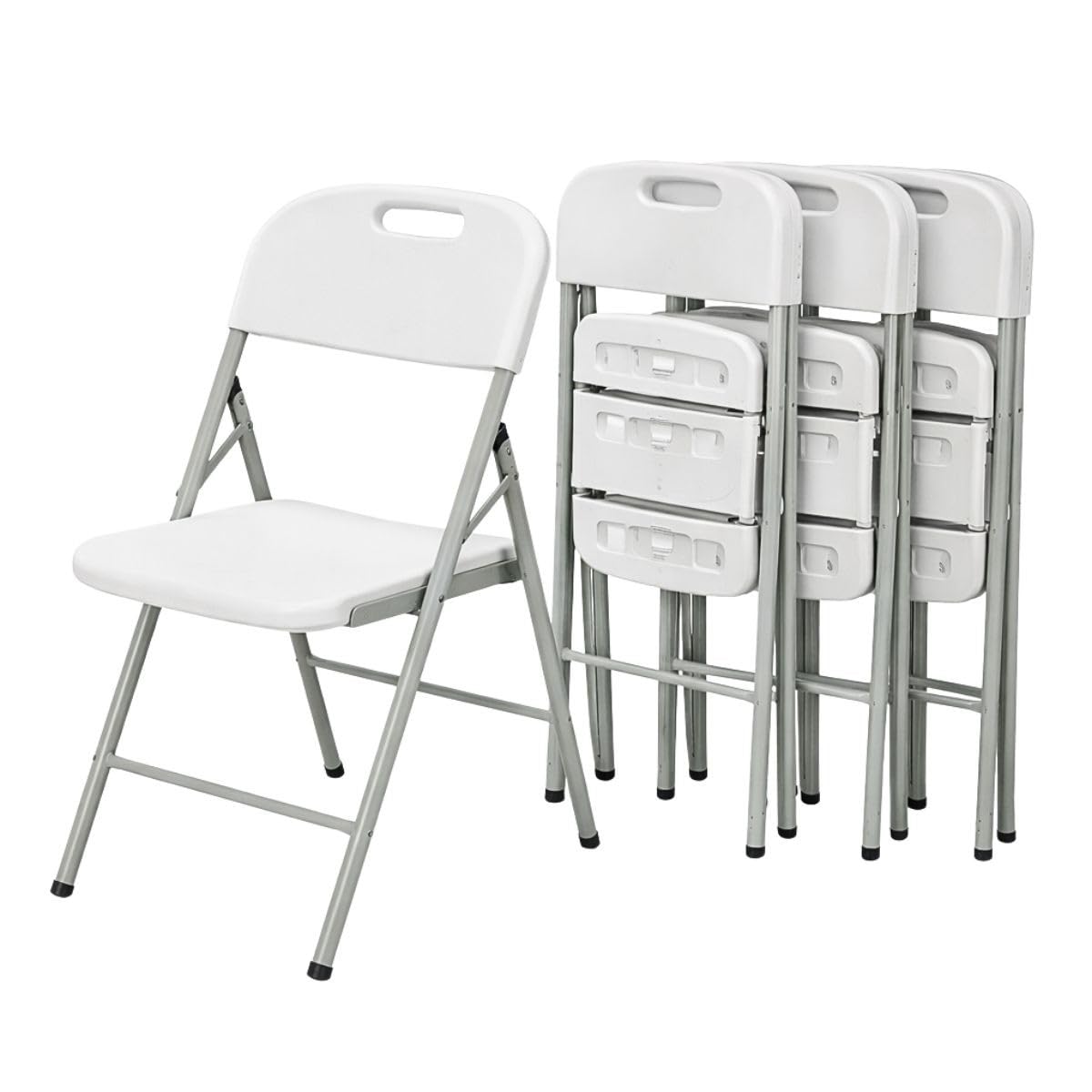 Juego de 4 sillas plegables blancas, 45,5 x 51 x 85 cm, plástico reforzado, silla auxiliar interior/exterior, jardín, recreación camping