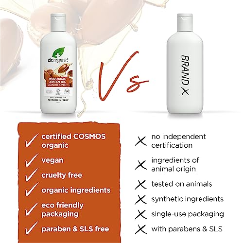 Dr Organic Moroccan Argan Oil Conditioner, Revitalising, Natural, Vegan, Cruelty-Free, Paraben & SLS-Free, Recyclable & Recycled Ocean Bound Plastic, Certified Organic, 265ml, Packaging may vary - Image 5