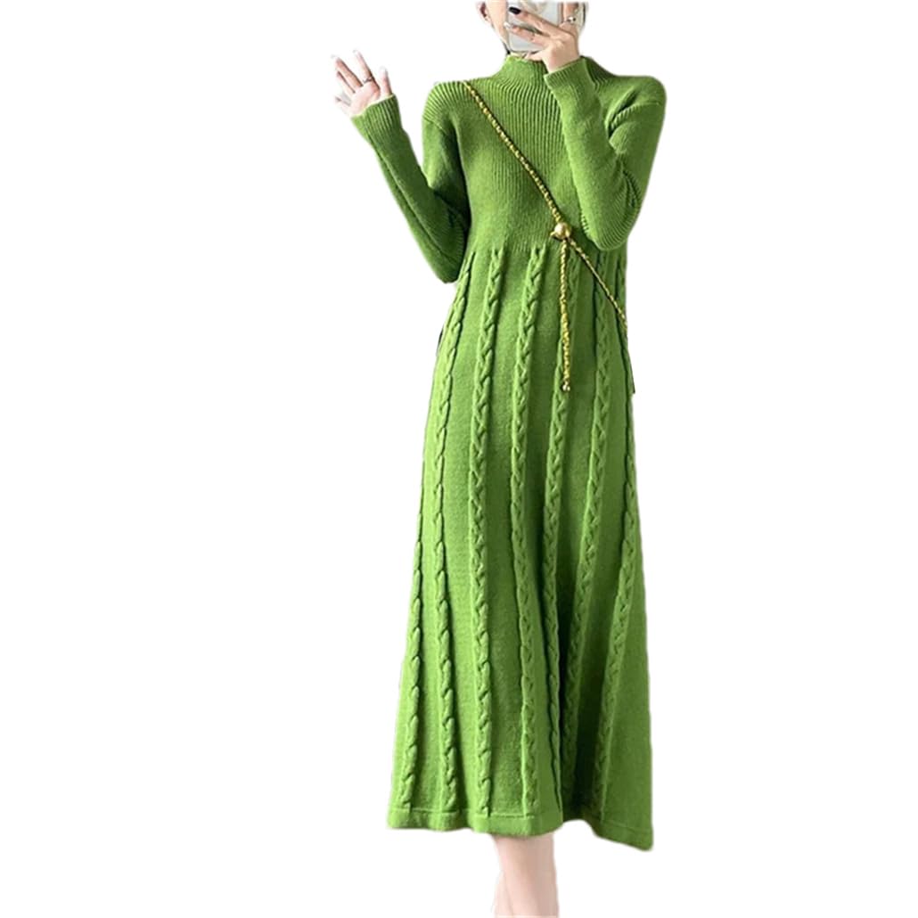Vestido de punto de cuello medio alto para mujer, línea A, manga larga, casual, cálido