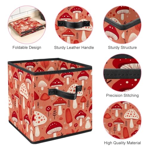 Grand bac de rangement cube boîte pliable et durable motif champignon - 5