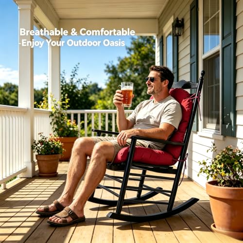 Image of QILLOWAY Tufted Outdoor Chair Cushion Set of 2, Waterproof 43x20x4 Inch Non Slip Replacement Pad for Wicker Lounge Patio Furniture, Red