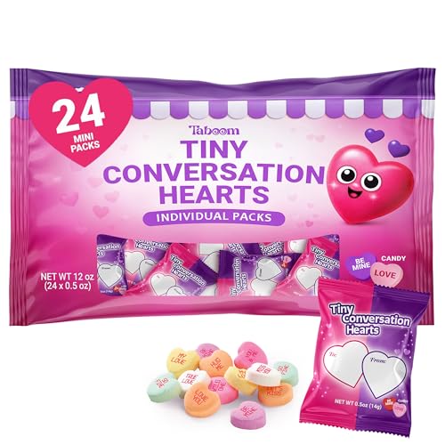 Valentine’s Day Conversation Hearts Candy Mini Packs - 24 Count Individual Small Packs Candy For Valentines Candy Exchange, Classroom, Parties & Gift Bags