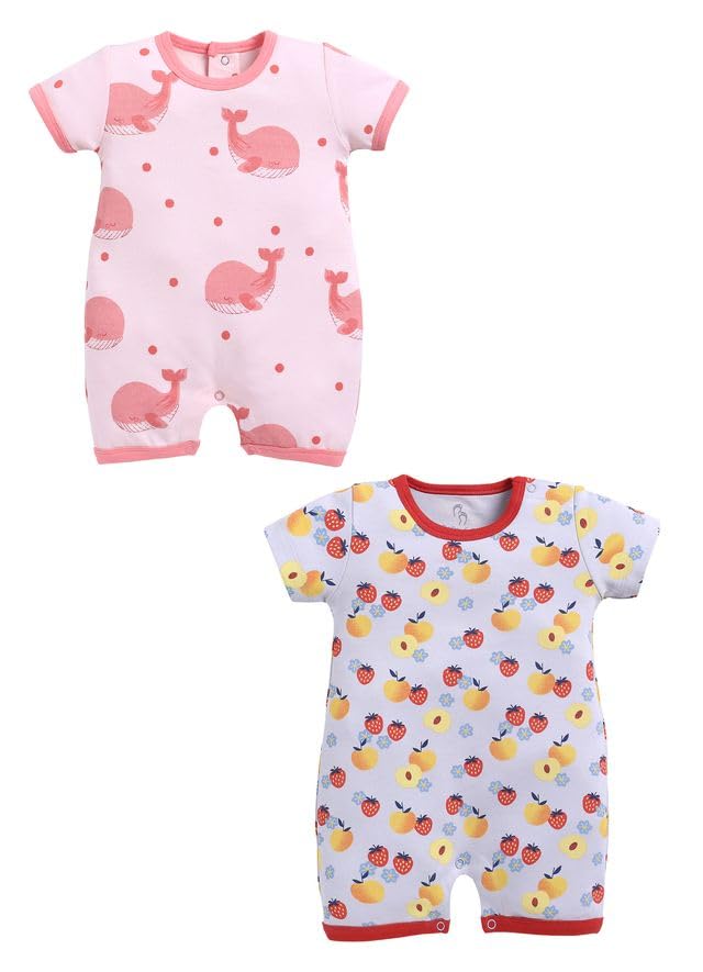 Image of Baby GO Cotton Printed New Born Baby Romper Jumpsuit Bodysuit Pack of 2 | Short Sleeve Sleepsuit | Nightwear | Summer Wear for Infants, Baby Boys and Baby Girls