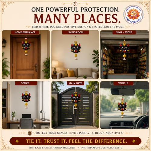 Image of Nazar Battu Evil Eye Wall Hanging for Home Door, Wall Decor & Entrance | Large Mahakal Kirtimukha Drishti Bommai | Nazar Rakcha Kavach |