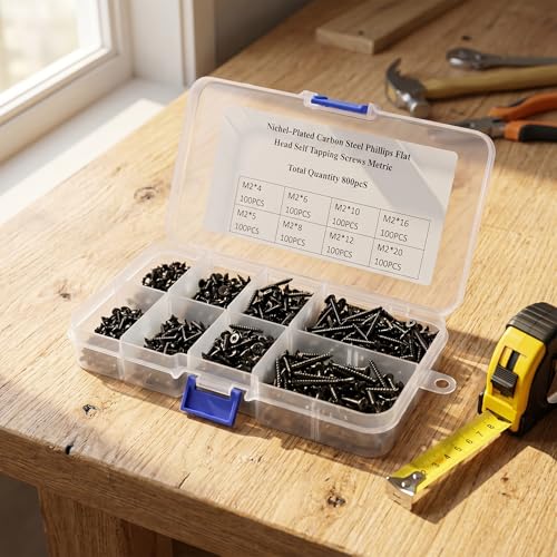 Tornillos autorroscantes M2 800 piezas acero negro miniatura 5