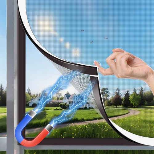 HOFUDON Mosquitera Ventana Magnética 130x150cm,Fibra de Vidrio Reforzada DIY Cortable,Instalación Fácil sin Taladrar,Fácil de Limpiar, Mosquitera Magnética para Ventanas Correderas(Malla Gris)