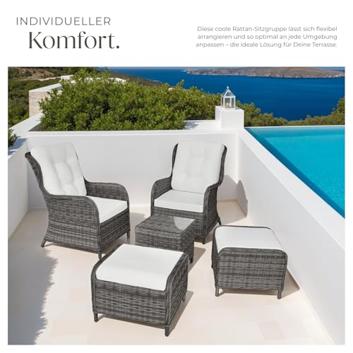 tectake® 2X Premium Rattan Sessel mit Hocker und Tisch, Relaxsessel für Garten, Terrasse und Balkon, Lounge Gartenmöbel Set wetterfest… – Ansicht 5