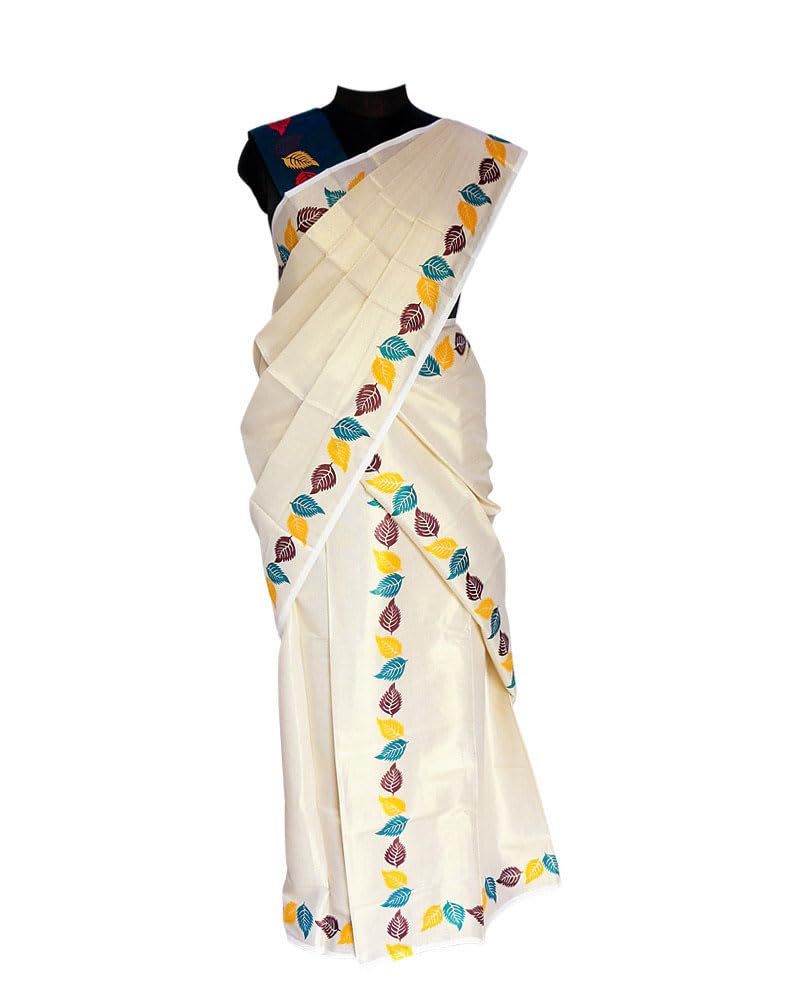 NINIKAA HOUSE OF TRADITIONS || Autum Leaves Print Tissue Kerala Kasavu Set Mundu for Women and girls-image-38