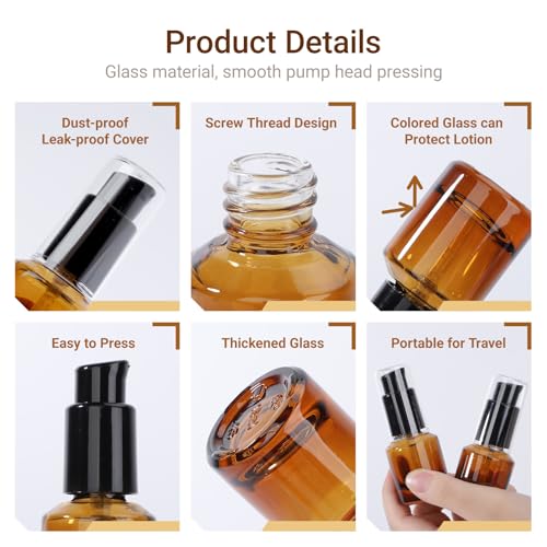 Image of Segbeauty 0.5oz Glass Refillable Travel Bottles, 3pcs Lotion Pump Bottle Dispenser, 15ml Amber Mini Travel Containers for Creams, Lotion Dispenser with Pump, Small Sample Bottle Liquid Container