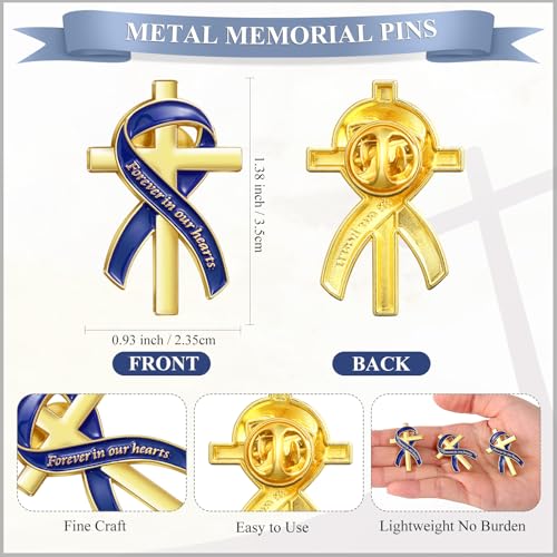 Image of Misdary Funeral Favors for Guests Funeral Memorial Pin Cross Ribbons Forever in Our Hearts Lapel Brooch Pin for Religious Christian Celebration of Life Mourning Remembrance Day