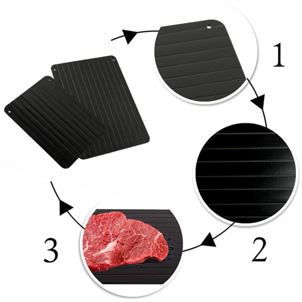 Ipetboom 2stücke Schnellauftauplatte aus Aluminiumlegierung für Haushalt Auftauplatte Schwarz Auftauschale für Gefrorenes Fleisch