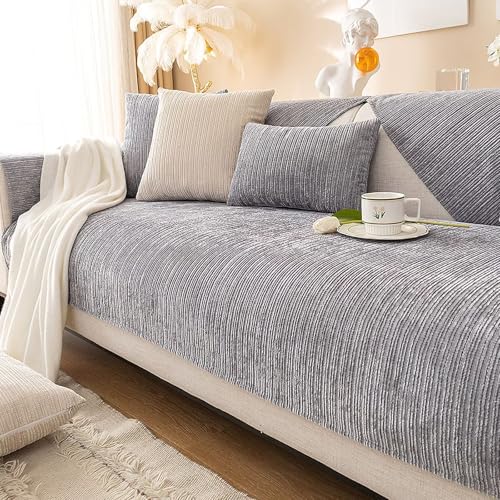 Gluhbirnen Sofadecke, Sofadecken Für Sitzfläche, Sofaschoner rutschfest, Sofa Überzug, Chenille Sofabezug l Form, Sofa Überwurfdecke, Couch Bezug, Couch Decke, Grau, 70 * 70CM