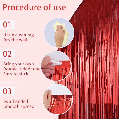 Image of Red Curtains Backdrop Tinsel Streamers Party Decorations 2Pack 3.3x8.2FT - Red Birthday Decorations Valentines Day Decorations Carnival Party Decorations Christmas Wedding Bachelorette