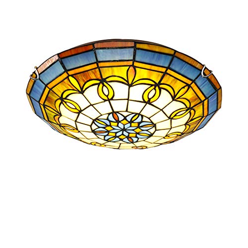 Plafoniere stile Tiffany, lampada da soffitto vintage in vetro colorato, lampadine E27 retro tondo a soffitto a sospensione per apparecchi di illuminazione per soggiorno camera da letto,H,30cm