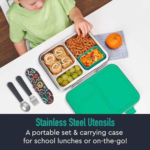Image of Bentgo Kids Stainless Steel Utensil Set - Reusable Fork, Spoon & Storage Case, PFAS- & BPA-Free, Easy-Grip Handles, Lightweight, Dishwasher Safe, School Lunch, Travel & Outdoors (NEW Sssnakes)