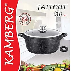 Cacerolas Flavor Stone Kamberg Olla 36 cm, aluminio fundido, revestimiento piedra antiadherente, tapa de vidrio, todos los incendios, incluida la inducción, sin PFOA