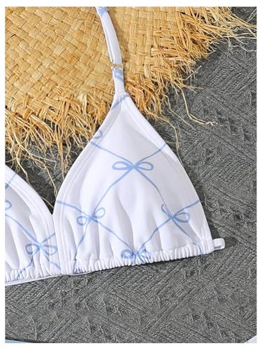 Image of RoseSeek Girl's 3 Piece Cute Bowknot Bathing Suit Halter Triangle High Waisted Swimsuit with Beach Cover Up Skirt