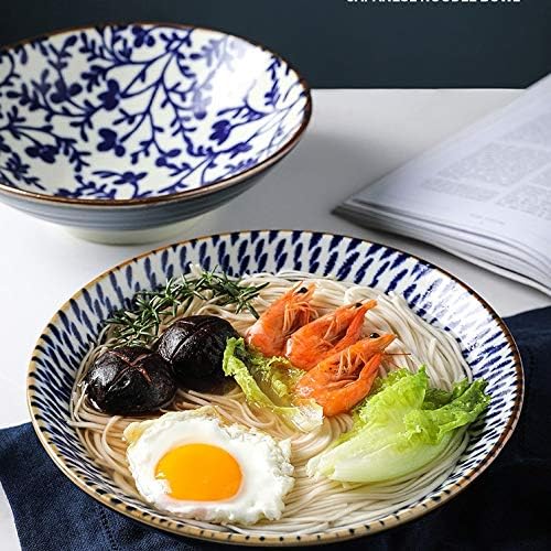 9.5 Inch Japanese Noodle Bowl Large Ramen Microwave Ceramic Dinnerware Salad Rice Fruit Soup(D)