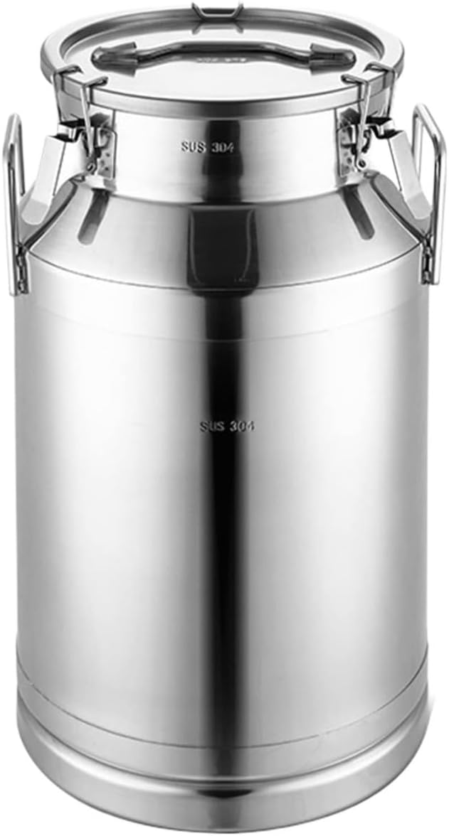 Milk Bucket Milk Can 304 Stainless Steel Milk Can with Sealed Lid Carry Handle Heavy Duty Wine Pail Milk Bucket Liquid Container Storage (Silver 40l)