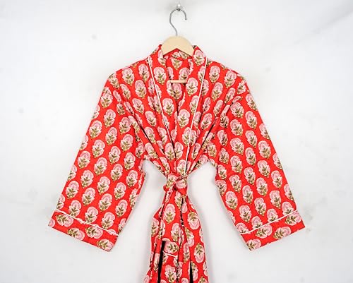 Image of Pure 100% Cotton Robe For Womens Bathrobe Dressing Gown Long sleepwear Free Size Kimono