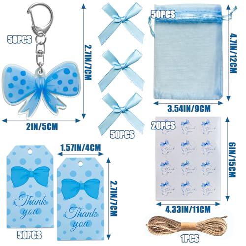 Conlunch 50pcs Baby Shower Party Favor, Baby Shower Bow Keychain Set Thank You Gift for Boy Girl Birthday, Gender Reveal (Blue) by Conlunch - Image 3