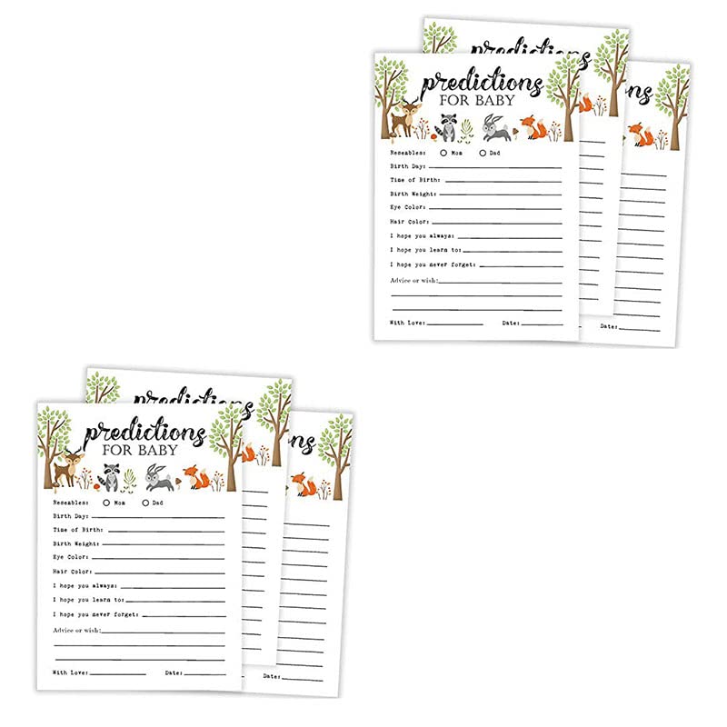 25 Advice and Prediction Cards for Baby Shower Game, New Mom and Dad Card or Mommy and Daddy To Be for Girl or Boy Babies, New Parents, Fun Gender Neutral Shower Party Favors, Woodland Animals Party.