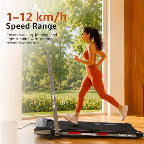 Image of MAXPRO Walking Pad with Handle 3.5HP BLDC Motor Treadmill for Home use | 12km /hr Speed | 110kgs Max. User Weight | 8% Incline| LED Display, Shock Absorbtion, Compact underdesk Treadmill for Home Gym
