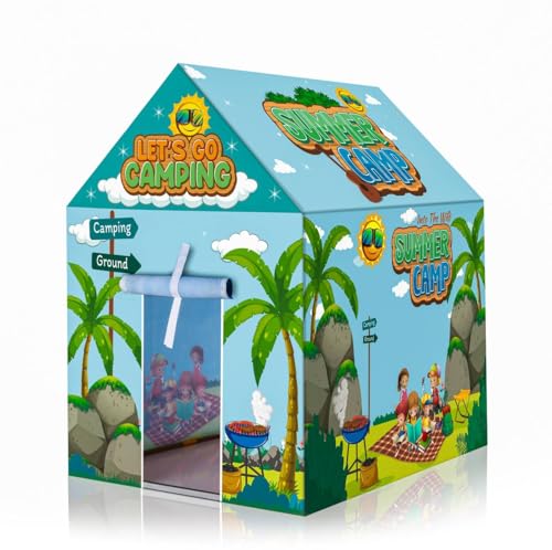Image of Kids Play Tent House for Boys & Girls | Foldable Toy House for Indoor & Outdoor Fun | Tent House for Kids 2 to 6 Years | Portable Playhouse Kids House Tent (Summer Camp Tent)