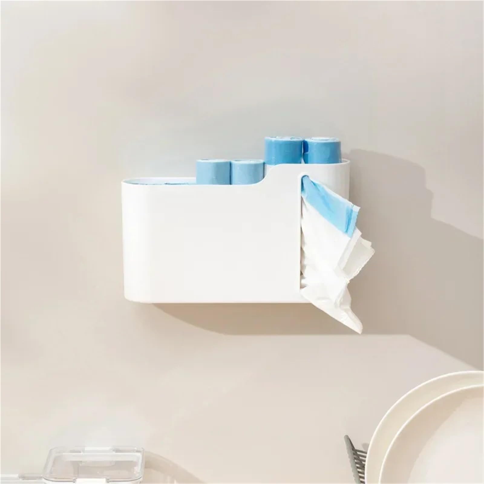 Caja de Almacenamiento Bolsas plástico, contenedor Bolsa Basura Multifuncional, Soporte for, Organizador gabinete montado en la Pared, 2 uds