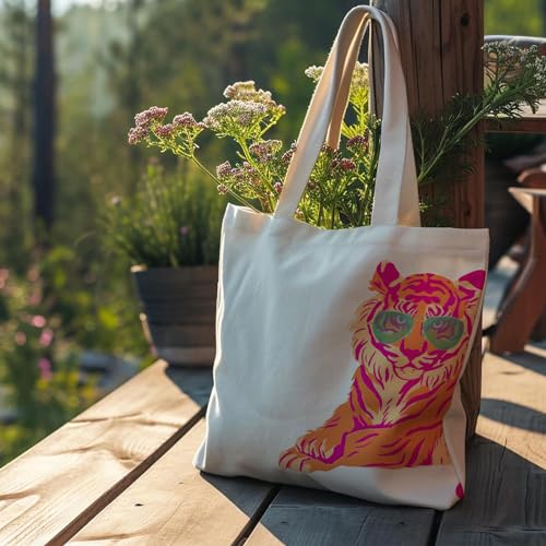 Bolso Tote de lona rosa y naranja miniatura 5