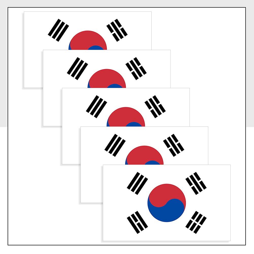 South Korean Flag Bike Stickers Pack of 5 (60 x 36mm) Waterproof KOR Labels for Ipad Helmet Fridge Packwith® #P1020
