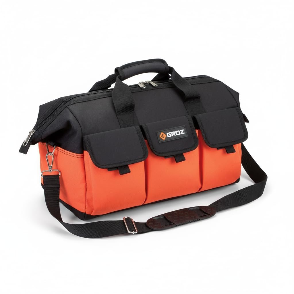 Groz Durable, Extra Large Nylon Tool Bag for Mechanics, Plumbers, Electricians, Homeowners, DIYers | 18” × 11” × 12” | Maximum Capacity: 60 Kgs | Compact, Portable, Premium, Rugged | NTB/2