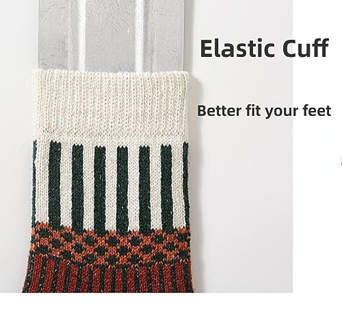 Image of 5-Pairs Vintage Knitting Stripe Reindeer Wave Pattern Women's Fluffy Cute Crew Socks Warm Soft Cotton Calf Socks