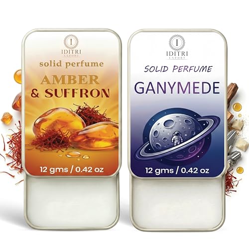 Image of Solid Perfume |Amber & Saffron&Ganymede Alcohol Free Wax Perfume Balm, Long Lasting | Pocket Tin 12g, Pack Of 2| Non Greasy Smooth Glide, Travel Friendly Unisex Gifts He Or Her