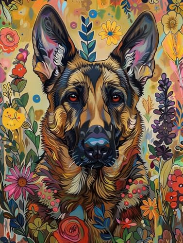 Kit point de croix débutant berger allemand 14CT toile imprimée facile à broder 60x80cm