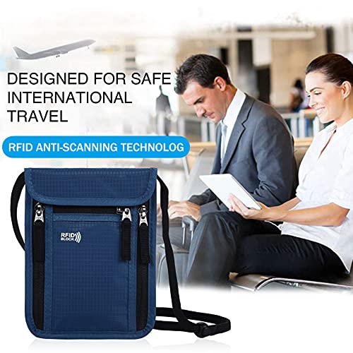 Image of Travel Pouch Neck Wallet Family Passport Holder Organizer Case with RFID Blocking, Navy Blue,
